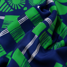 Load image into Gallery viewer, Voyager Silk - Silk Scarves - Green and Navy Striped | Silk Scarf | Women's Scarf
