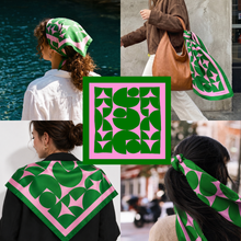 Load image into Gallery viewer, Voyager Silk - Silk Scarves - Green and Pink Geometric | Silk Scarf | Women's Bandana