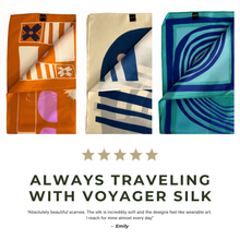 Load image into Gallery viewer, Voyager Silk - Silk Scarves - Workday Botanical Scarf | 100% Silk Bandana | Navy Rust
