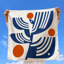 Load image into Gallery viewer, Voyager Silk - Silk Scarves - Workday Botanical Scarf | 100% Silk Bandana | Navy Rust