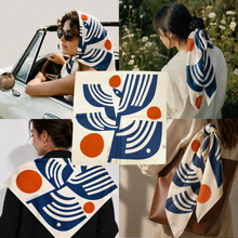 Load image into Gallery viewer, Voyager Silk - Silk Scarves - Workday Botanical Scarf | 100% Silk Bandana | Navy Rust