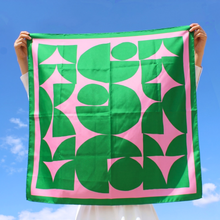 Load image into Gallery viewer, Voyager Silk - Silk Scarves - Green and Pink Geometric | Silk Scarf | Women's Bandana